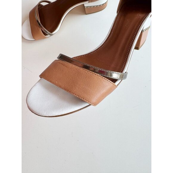 MAIYET Tan White Gold Colorblock Studded Stacked Block Heel Sandals, Size 39 - Picture 9 of 16